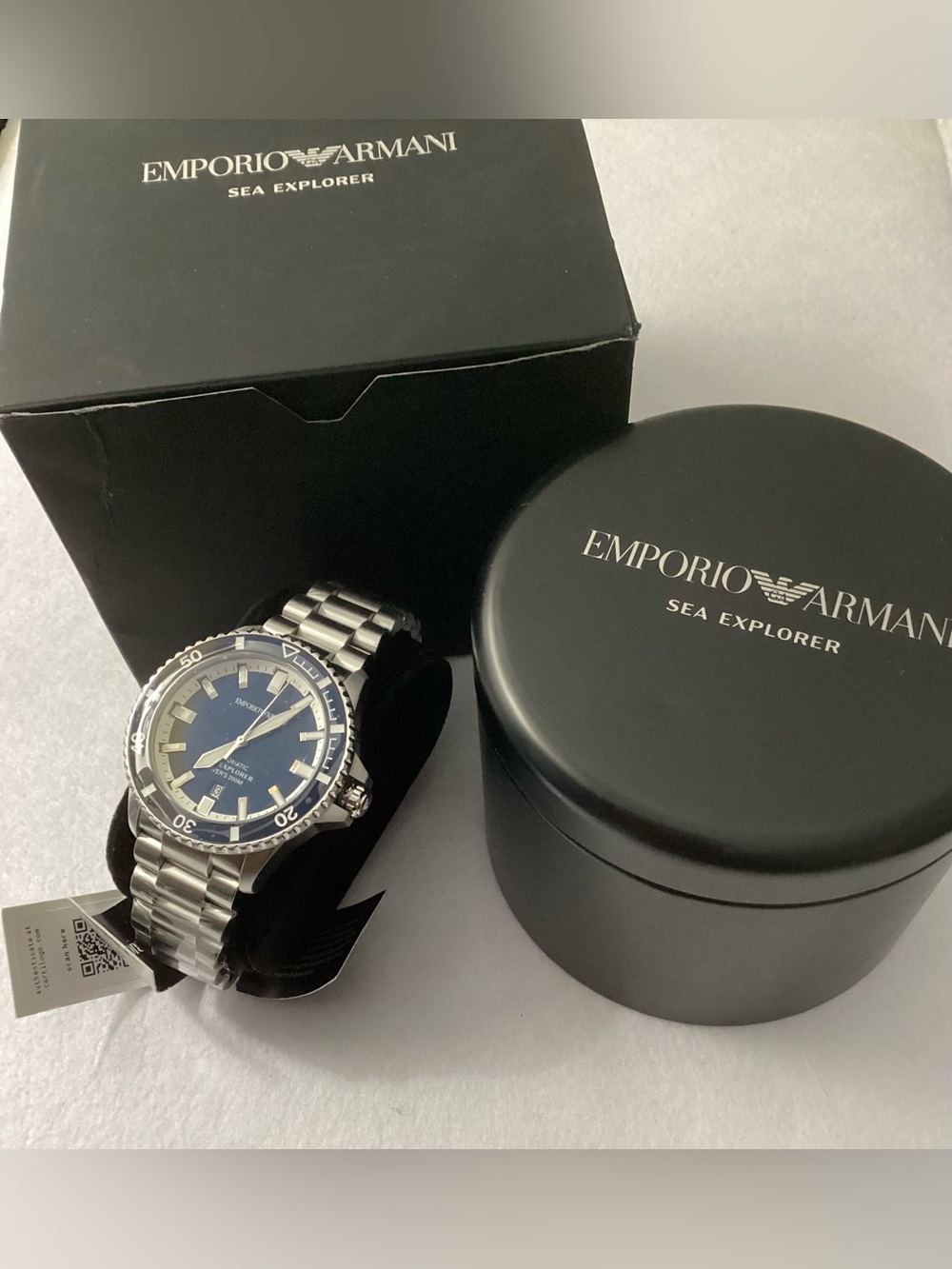 Emporio Armani Sea Explorer Blue Dial Silver Steel Strap Watch 42mm AR60079